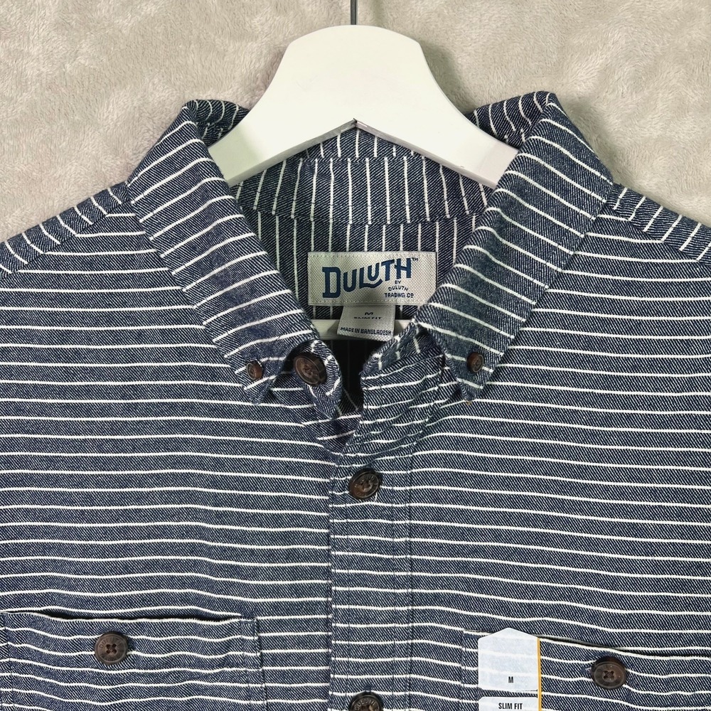 Duluth Trading Mens Medium Free Swingin Striped Flannel Slim Fit‎ Button Down